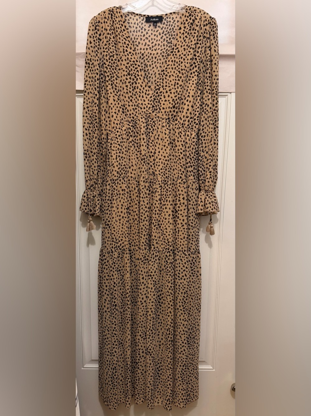Aakaa Tan Dress with Black Leopard Print